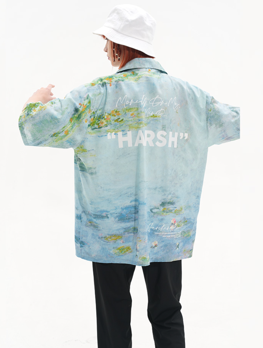 Harsh and Cruel Monet Sunset Landscape Oil Painting Printed Shirt