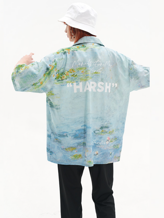 Harsh and Cruel Monet Sunset Landscape Oil Painting Printed Shirt