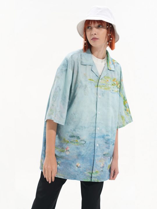 Harsh and Cruel Monet Sunset Landscape Oil Painting Printed Shirt