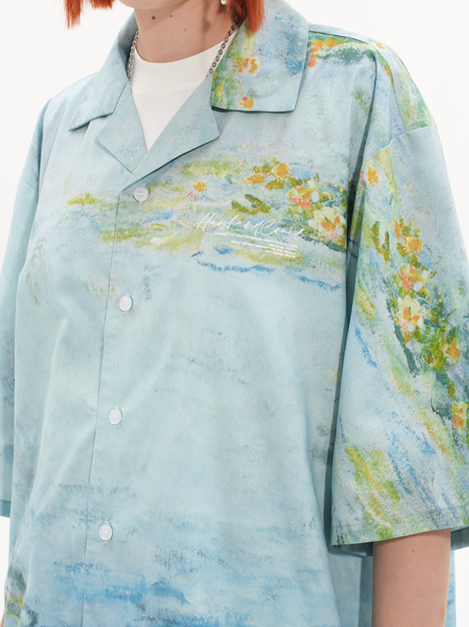 Harsh and Cruel Monet Sunset Landscape Oil Painting Printed Shirt