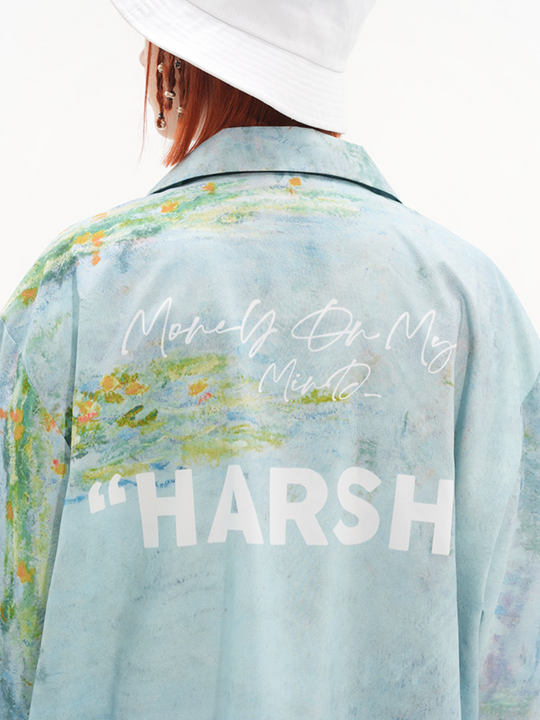 Harsh and Cruel Monet Sunset Landscape Oil Painting Printed Shirt