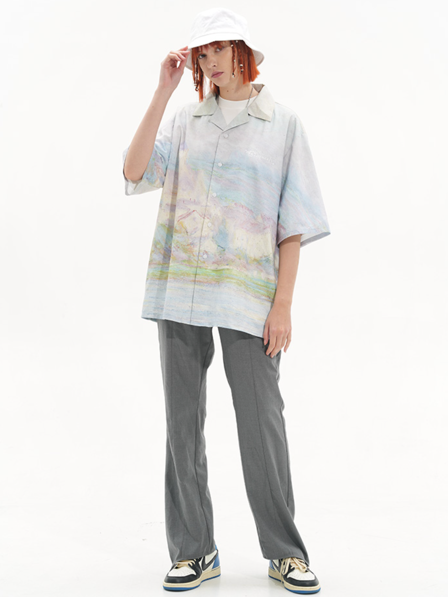 Harsh and Cruel Monet vintage oil painting full print Cuban Shirt