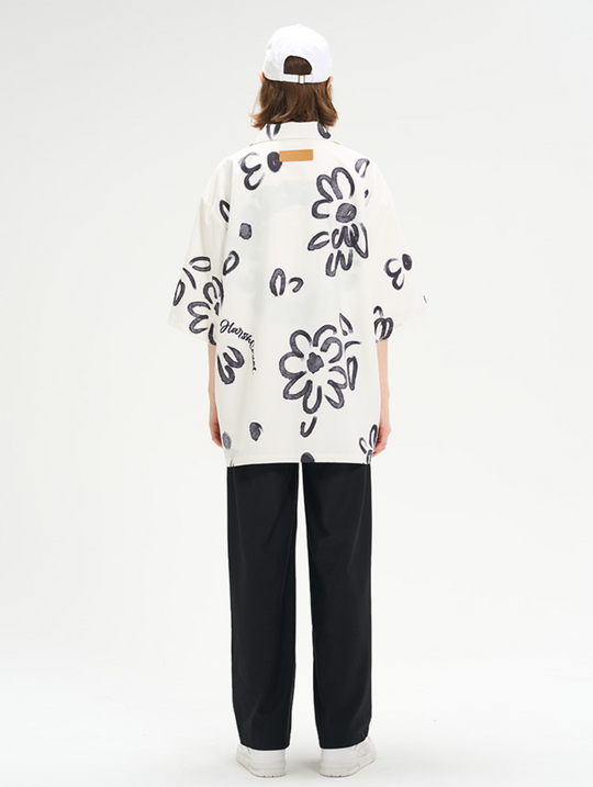 Harsh and Cruel Hand Painted Watercolor Flowers Handwritten Logo Cuban Shirt