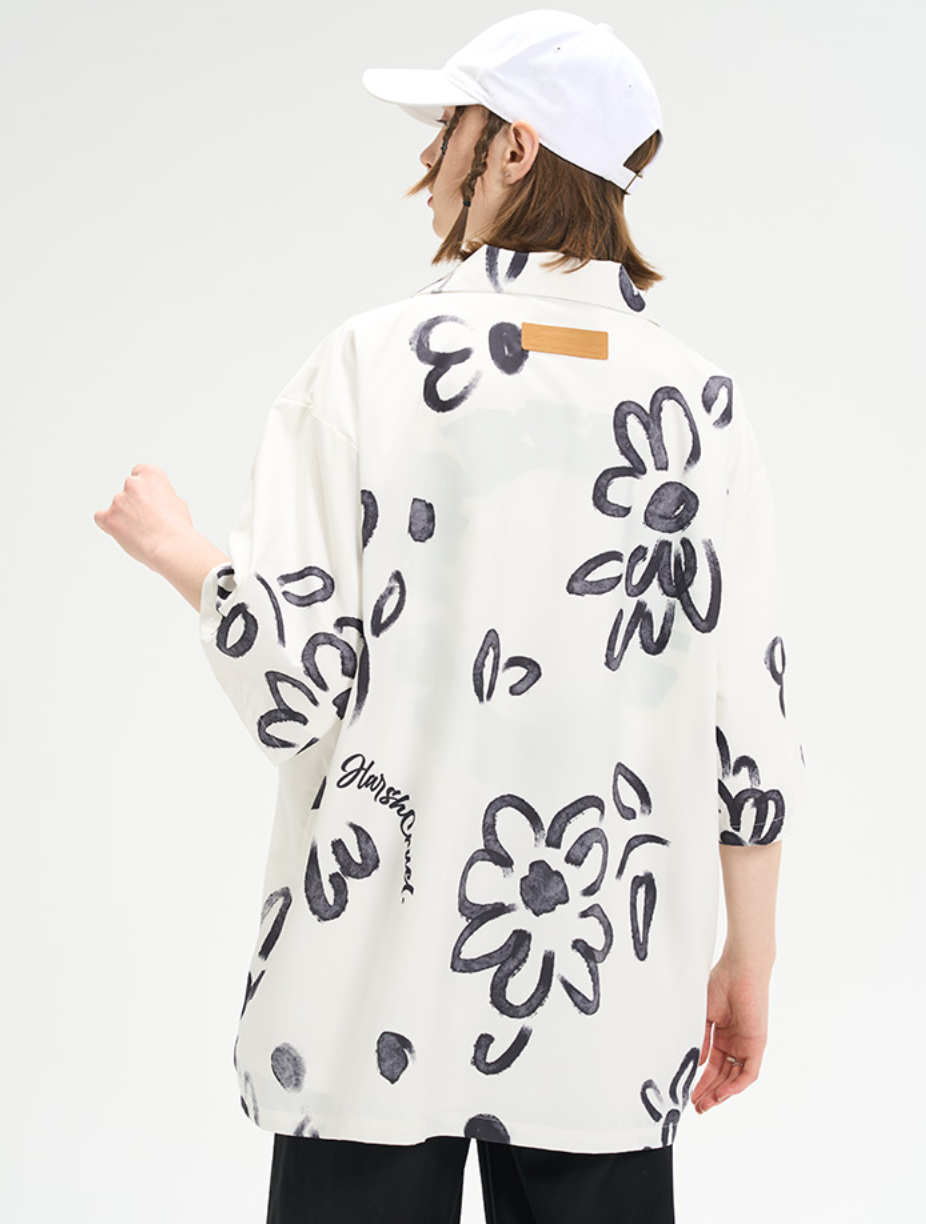 Harsh and Cruel Hand Painted Watercolor Flowers Handwritten Logo Cuban Shirt