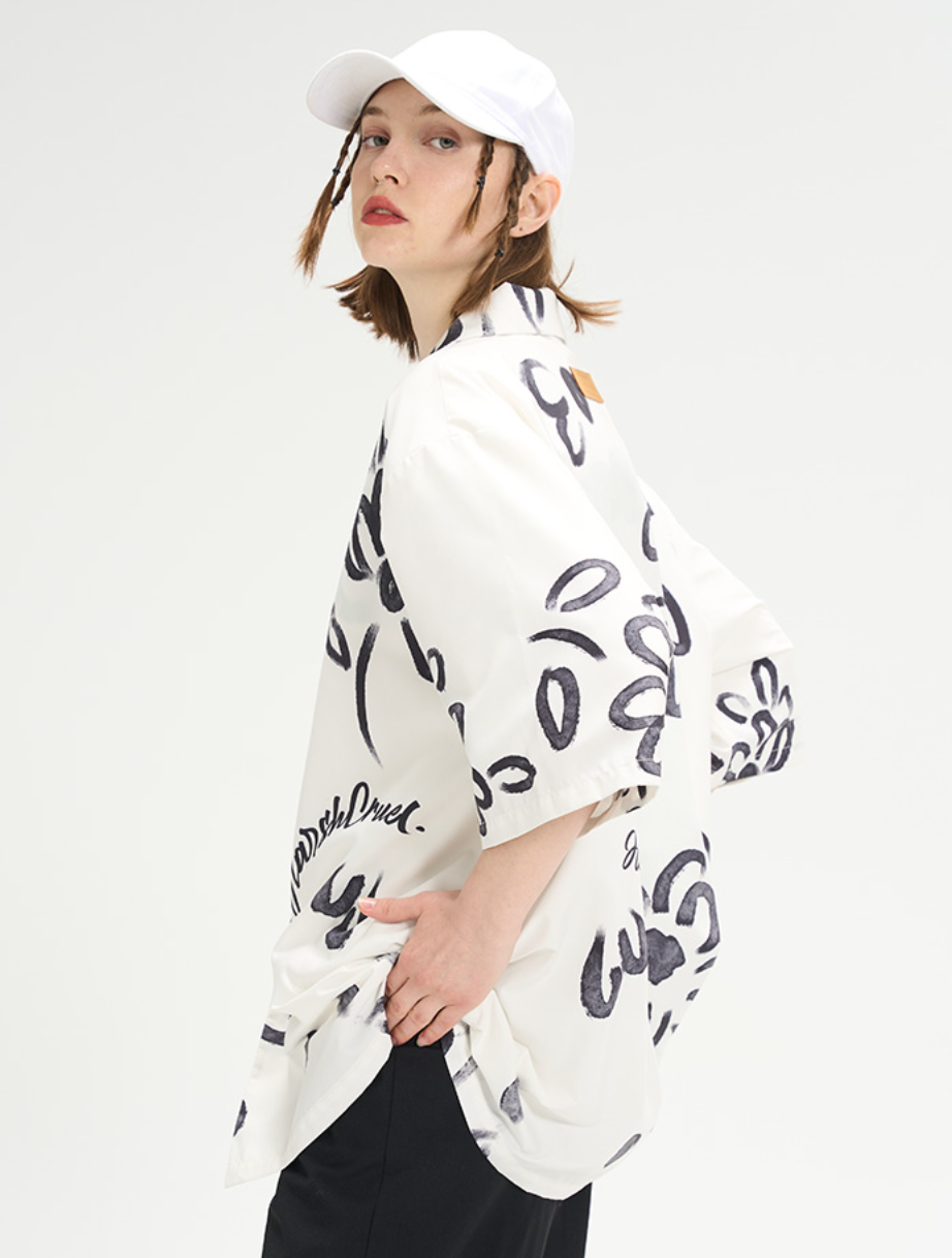 Harsh and Cruel Hand Painted Watercolor Flowers Handwritten Logo Cuban Shirt