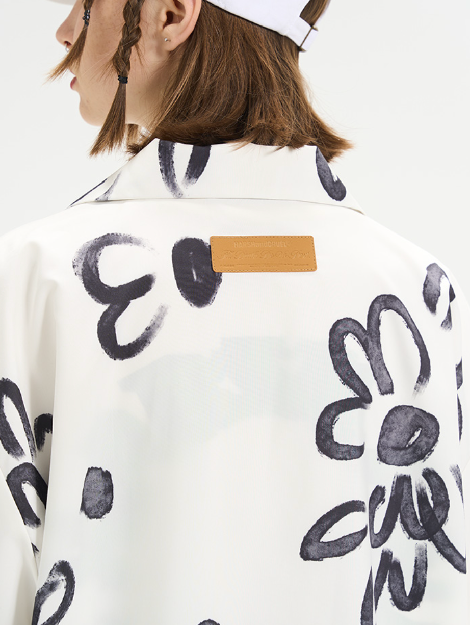 Harsh and Cruel Hand Painted Watercolor Flowers Handwritten Logo Cuban Shirt