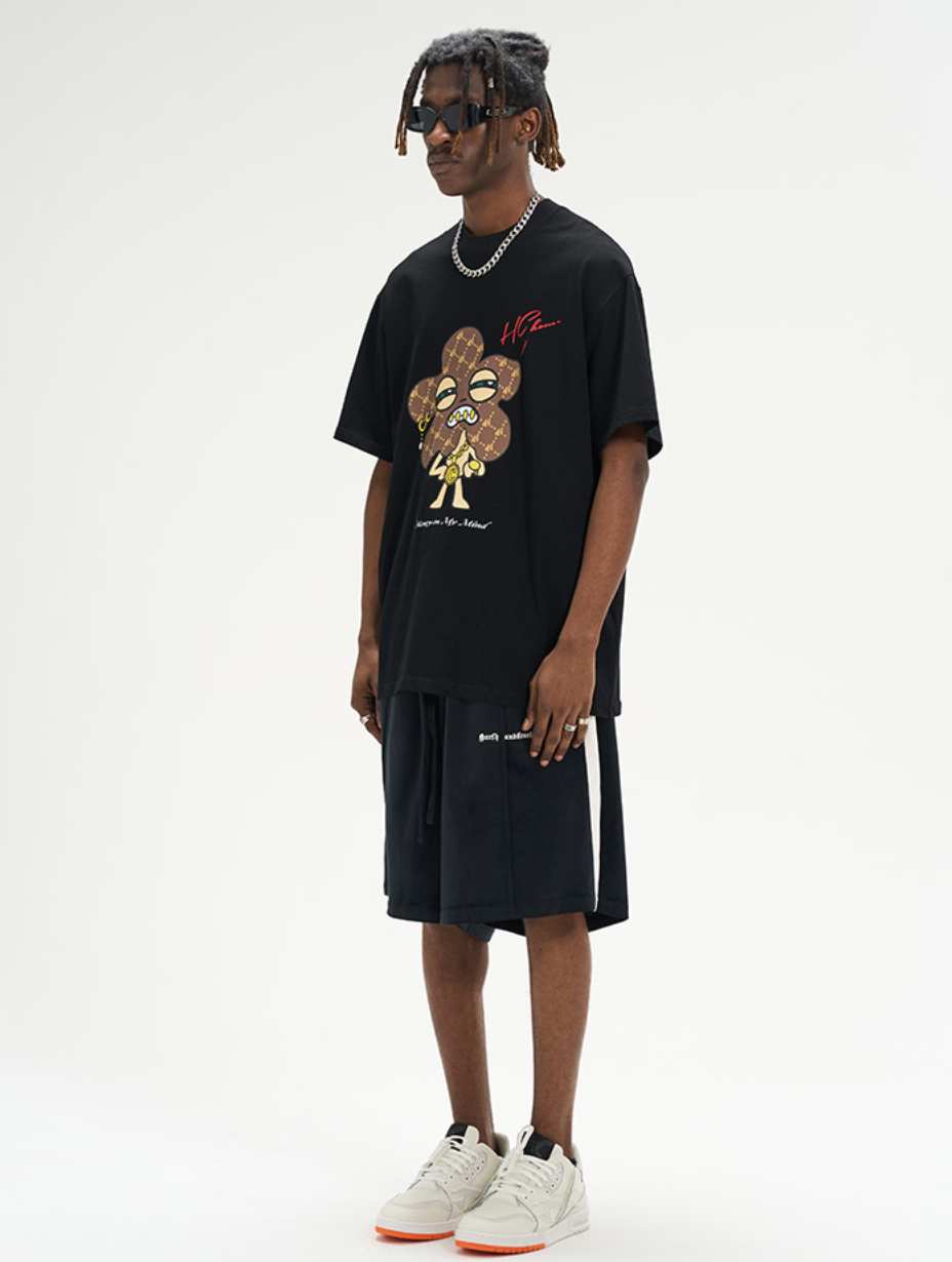 Harsh and Cruel Velvet Striped Gothic Logo Shorts