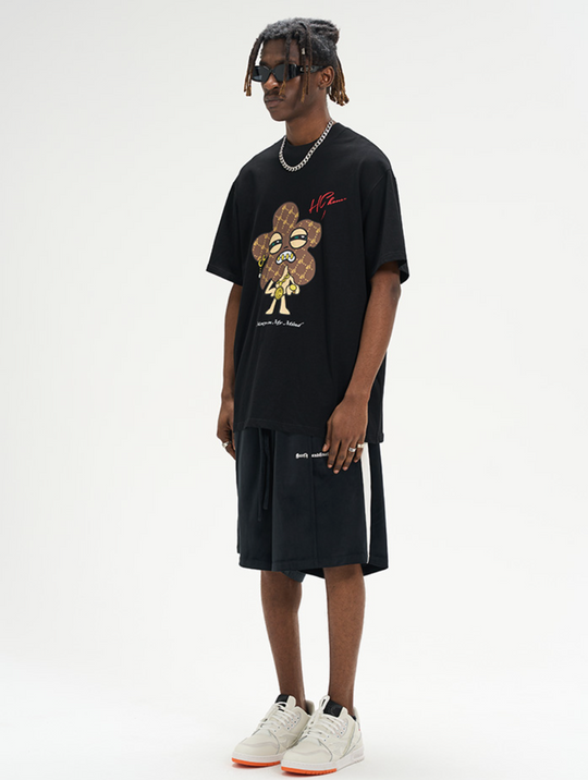 Harsh and Cruel Velvet Striped Gothic Logo Shorts