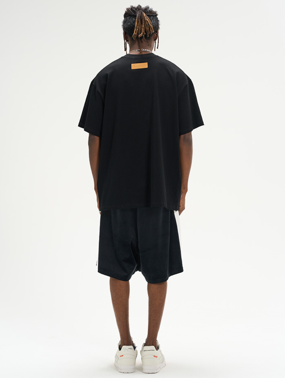 Harsh and Cruel Velvet Striped Gothic Logo Shorts