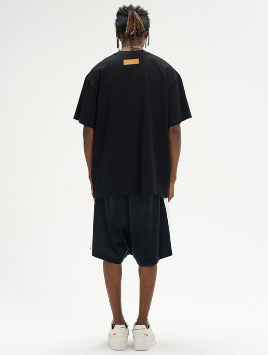 Harsh and Cruel Velvet Striped Gothic Logo Shorts