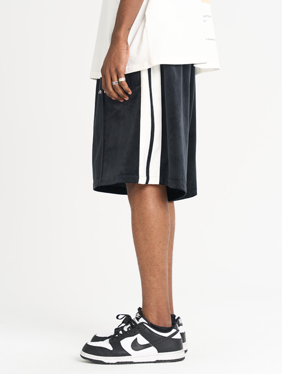 Harsh and Cruel Velvet Striped Gothic Logo Shorts