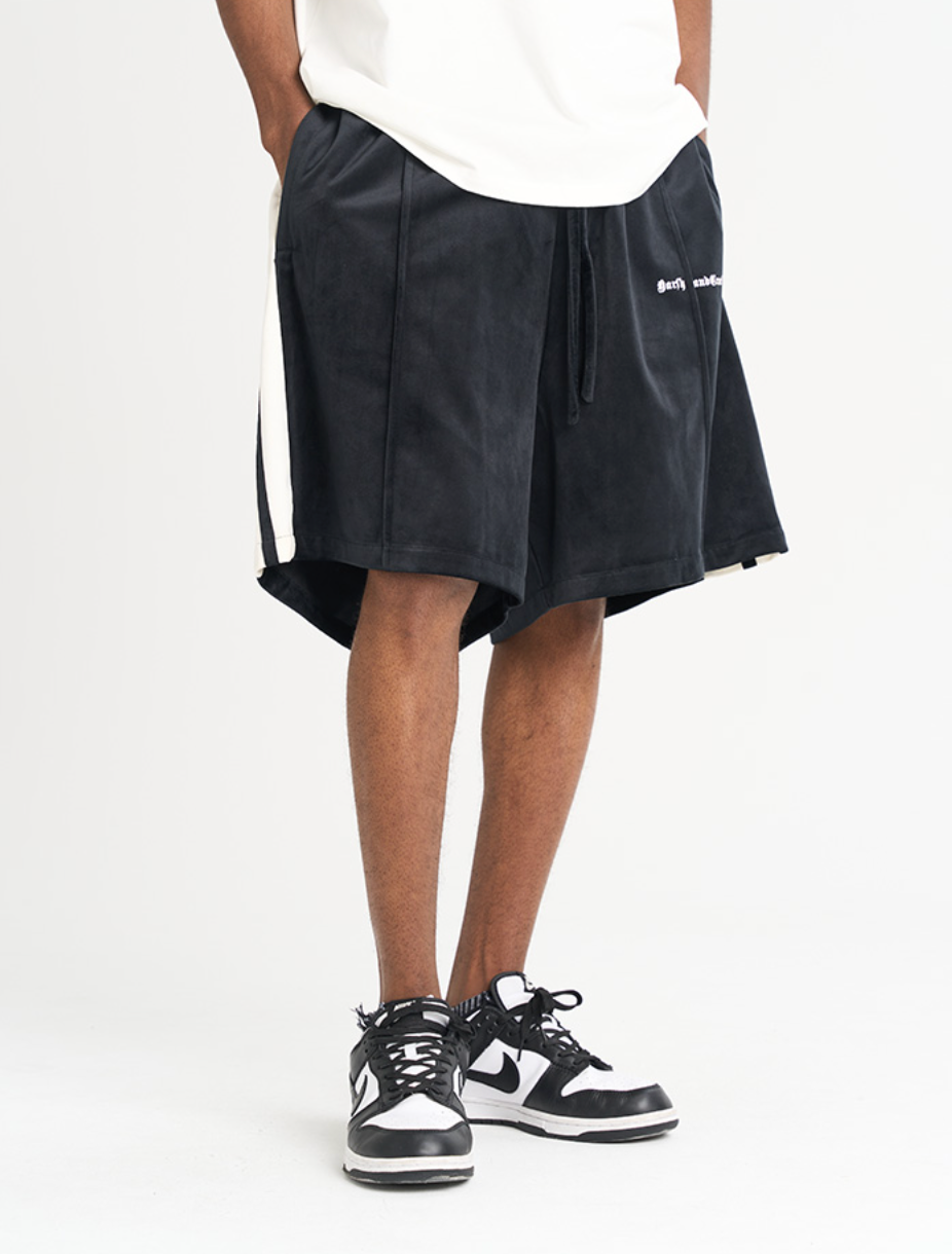 Harsh and Cruel Velvet Striped Gothic Logo Shorts