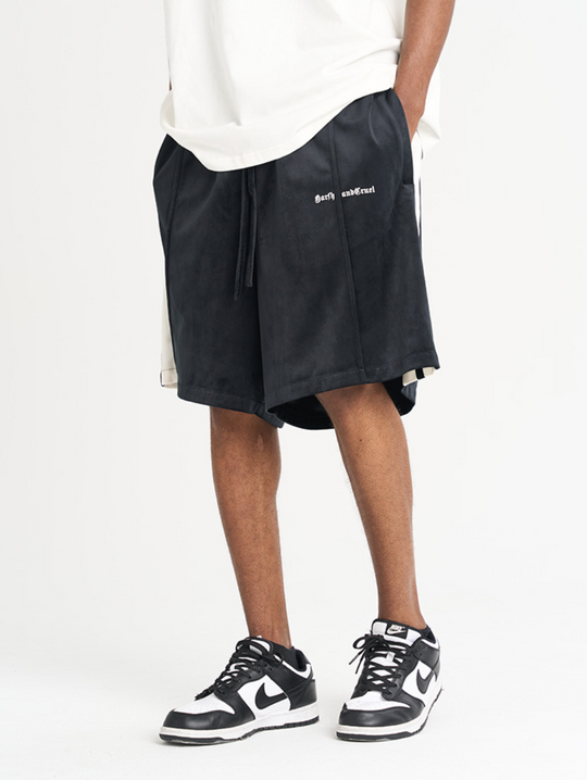 Harsh and Cruel Velvet Striped Gothic Logo Shorts