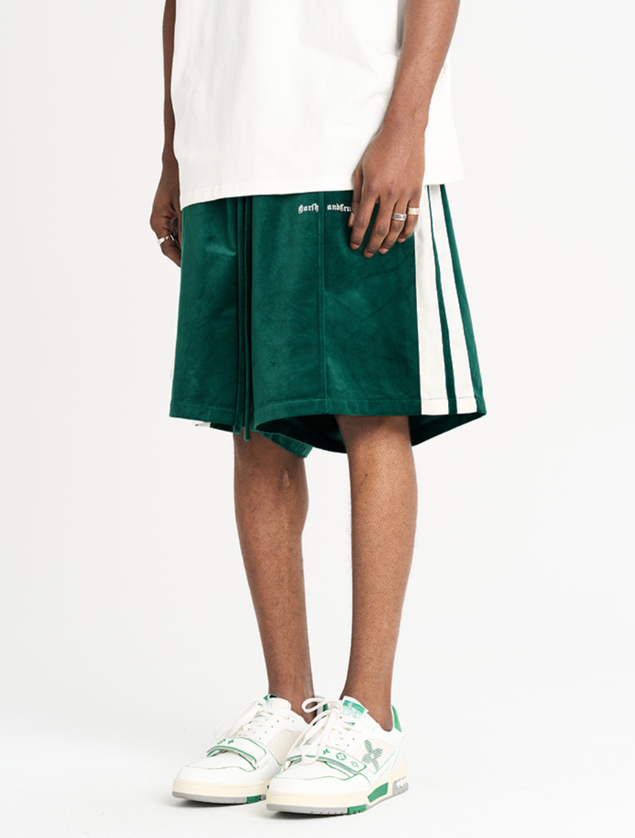 Harsh and Cruel Velvet Striped Gothic Logo Shorts