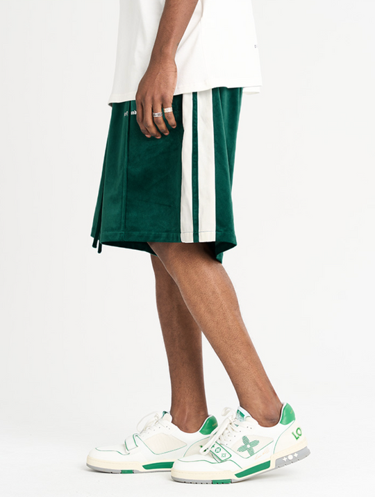 Harsh and Cruel Velvet Striped Gothic Logo Shorts