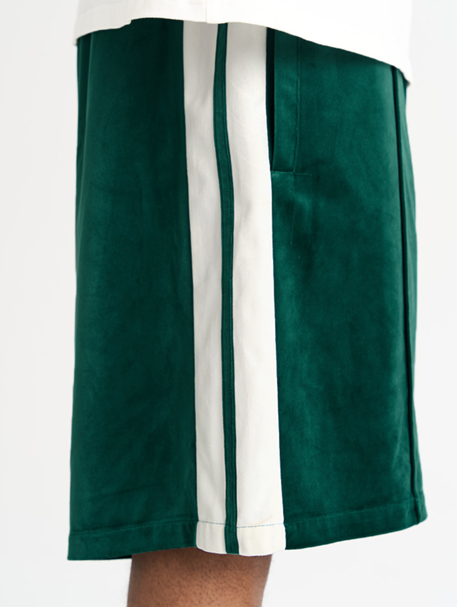 Harsh and Cruel Velvet Striped Gothic Logo Shorts