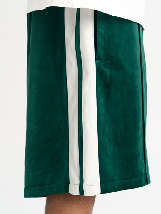 Harsh and Cruel Velvet Striped Gothic Logo Shorts