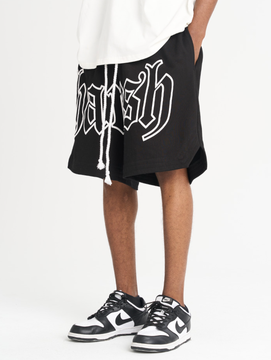 Harsh and Cruel Foam Print Logo Basketball Shorts