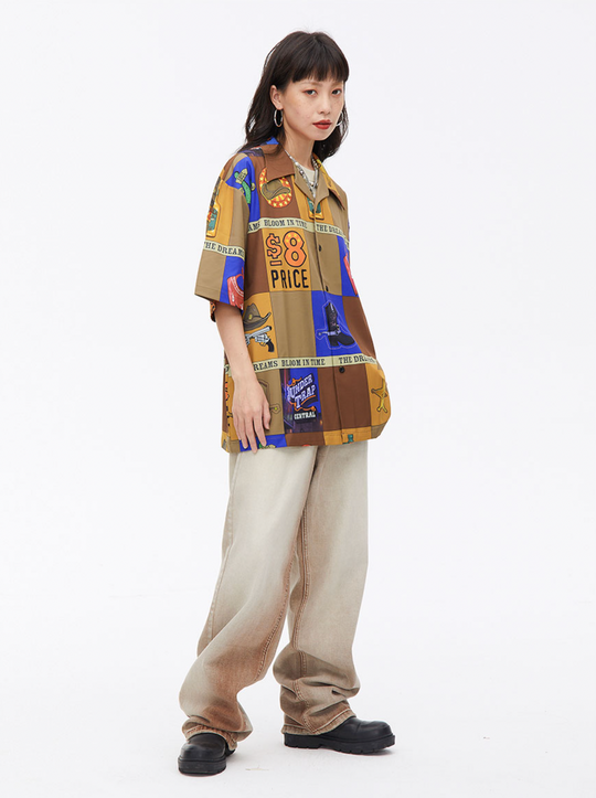 Retro Printing Short Sleeved Shirt