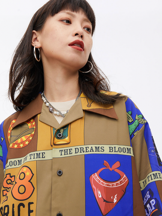 Retro Printing Short Sleeved Shirt