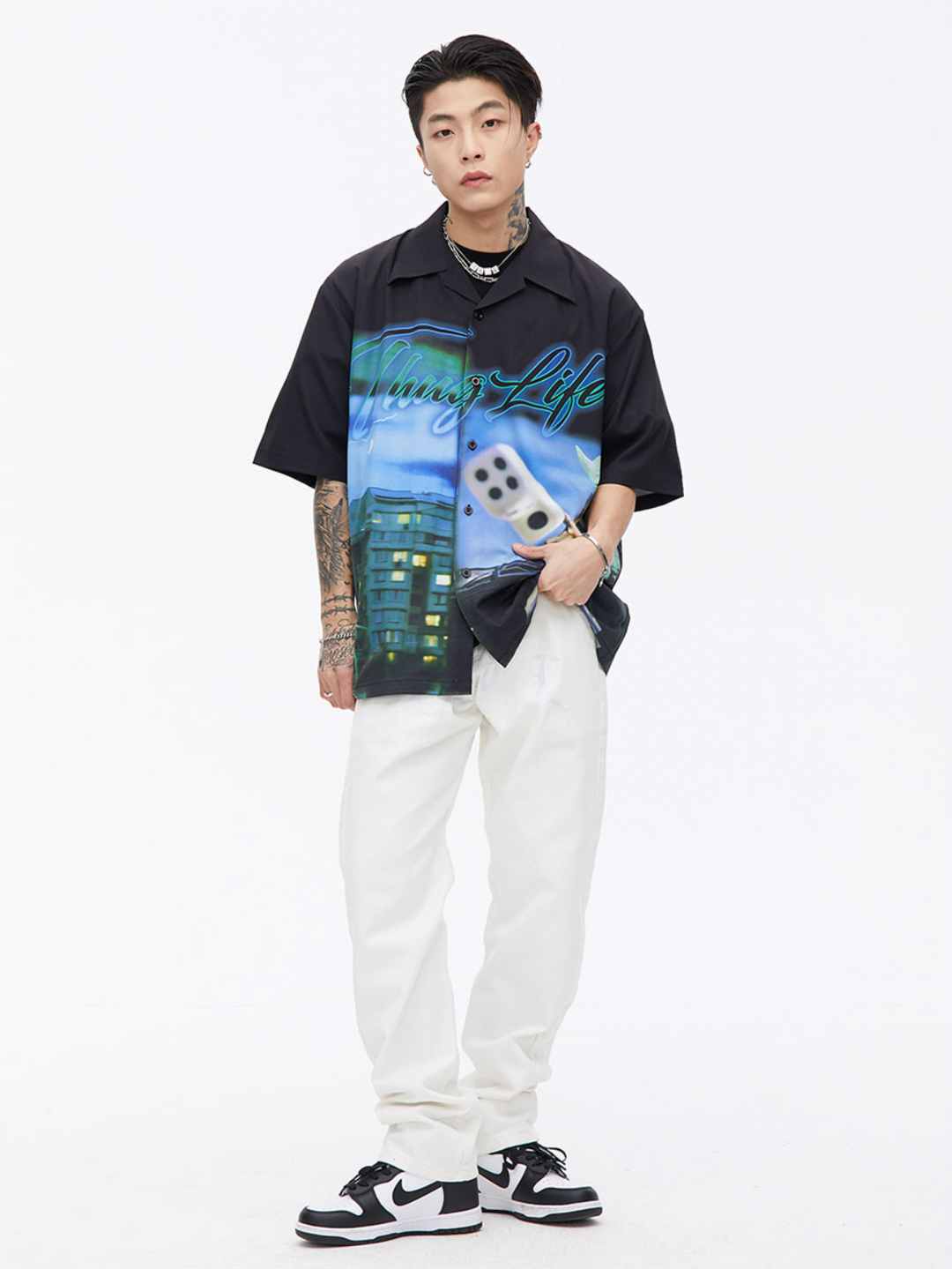 Thug Life Print Short Sleeved Shirt