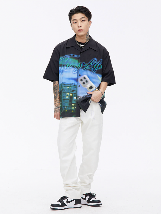 Thug Life Print Short Sleeved Shirt