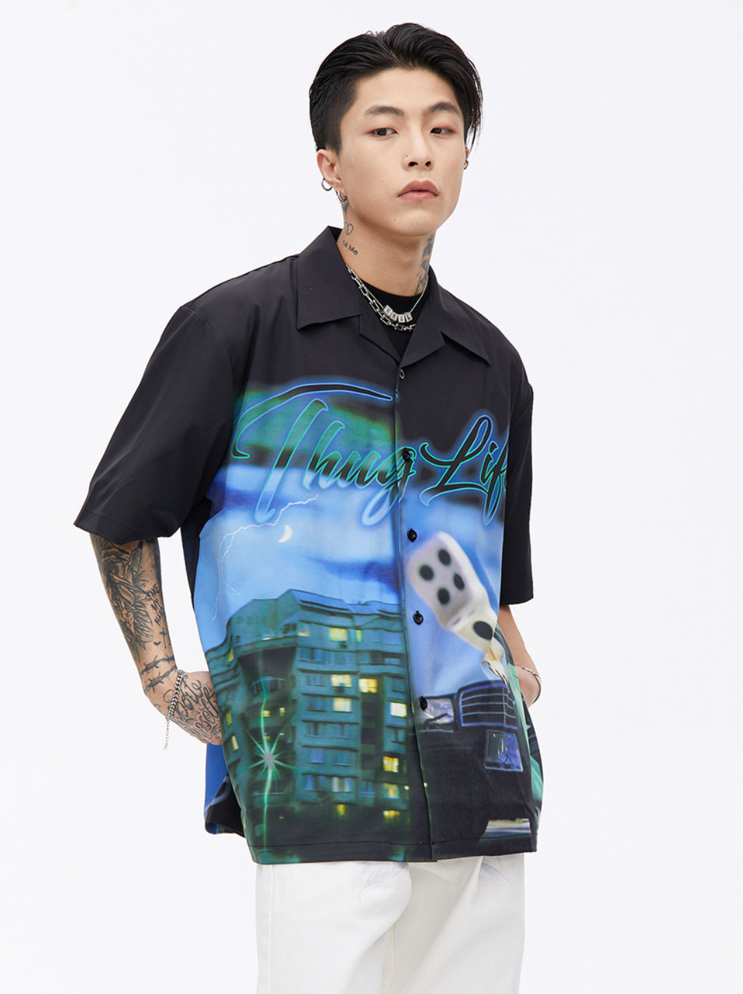 Thug Life Print Short Sleeved Shirt