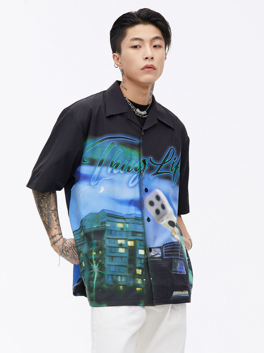 Thug Life Print Short Sleeved Shirt