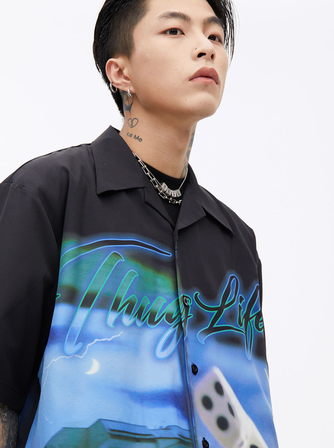 Thug Life Print Short Sleeved Shirt