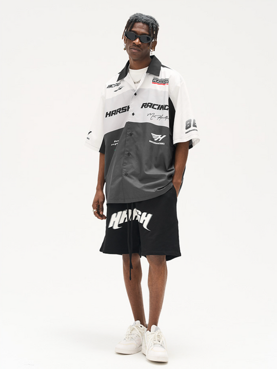 Harsh and Cruel Color Blocking Handwritten Lapel F1 Racing Suit Shirt