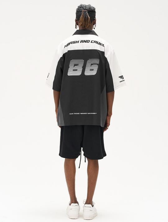 Harsh and Cruel Color Blocking Handwritten Lapel F1 Racing Suit Shirt