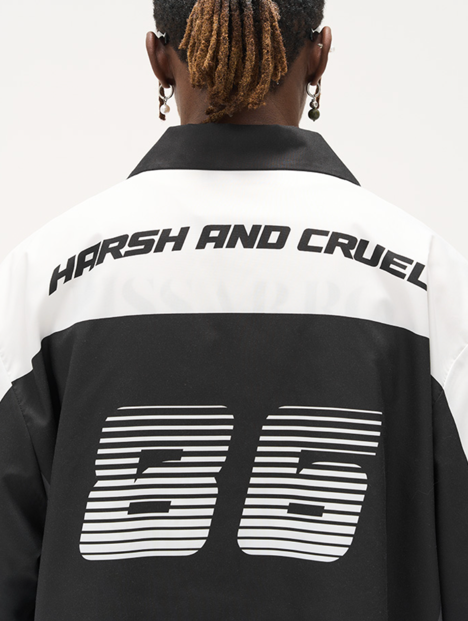 Harsh and Cruel Color Blocking Handwritten Lapel F1 Racing Suit Shirt