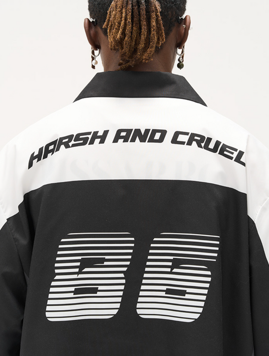 Harsh and Cruel Color Blocking Handwritten Lapel F1 Racing Suit Shirt