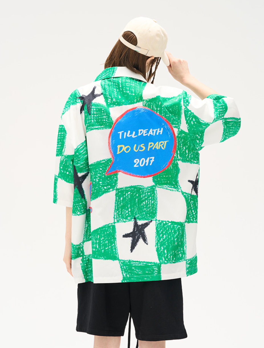 Harsh and Cruel Checkerboard Star Print Cuban Shirt
