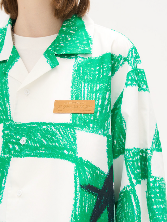 Harsh and Cruel Checkerboard Star Print Cuban Shirt