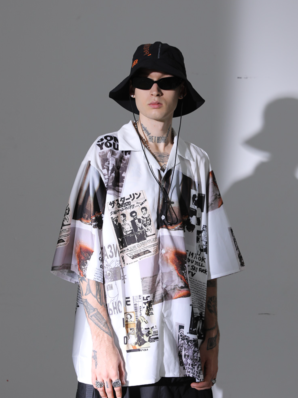 Harsh and Cruel Vintage Newspaper Print Cuban Shirt