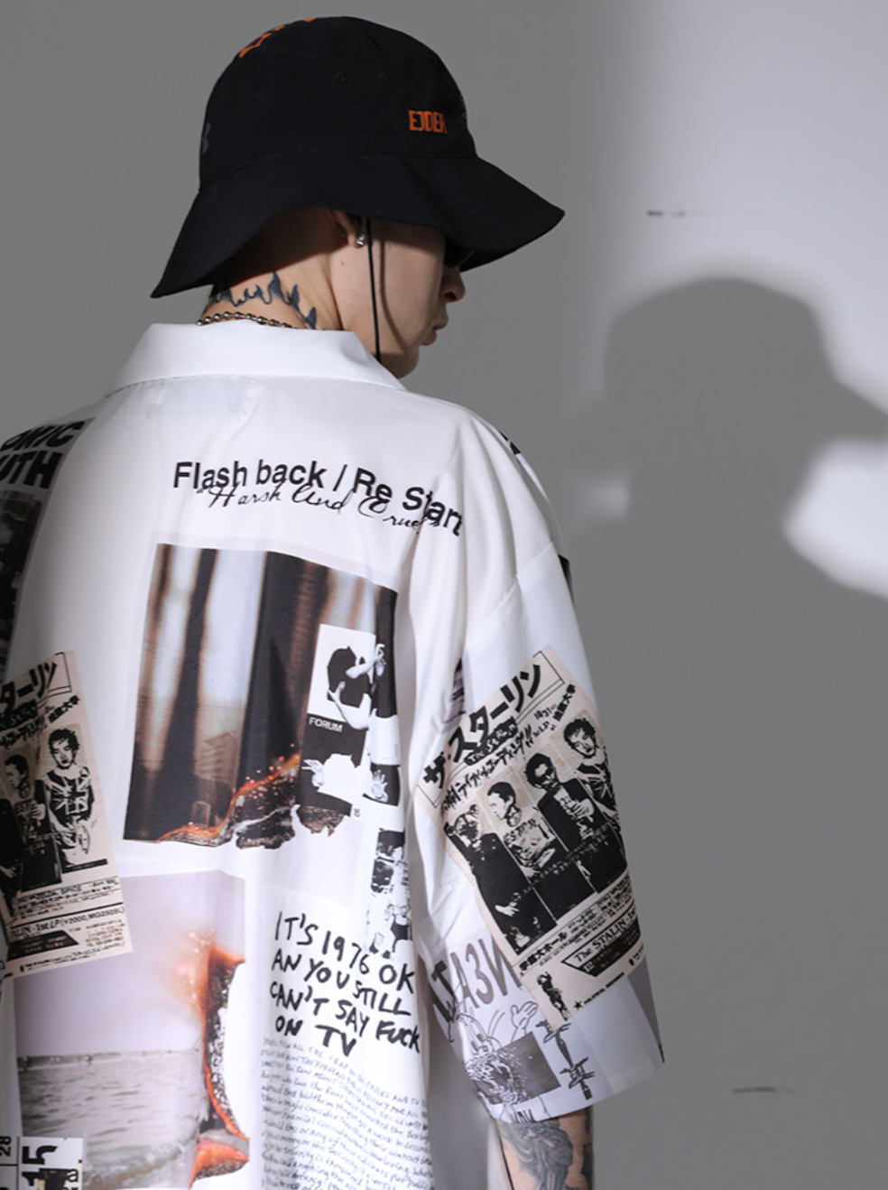 Harsh and Cruel Vintage Newspaper Print Cuban Shirt