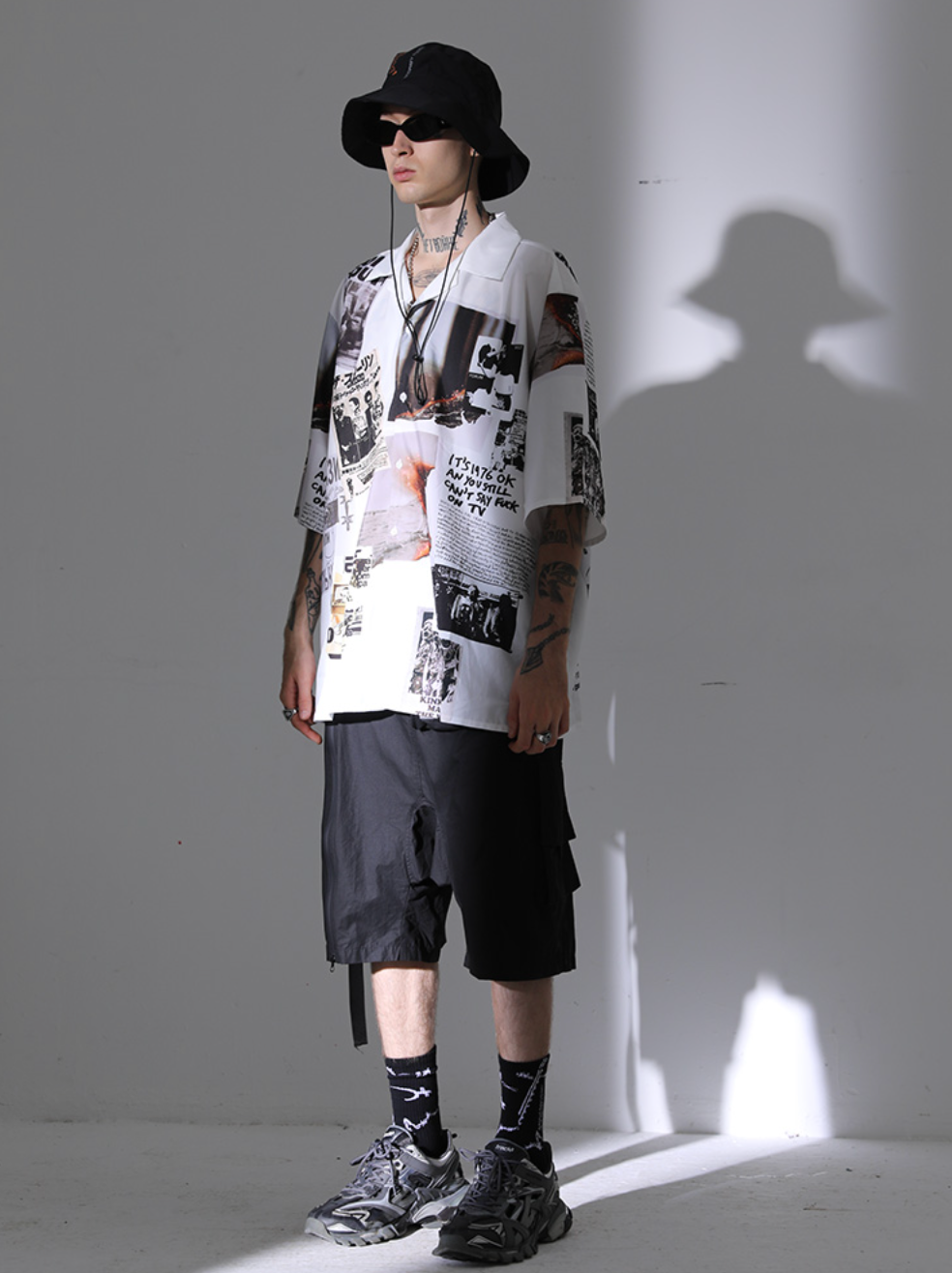 Harsh and Cruel Vintage Newspaper Print Cuban Shirt