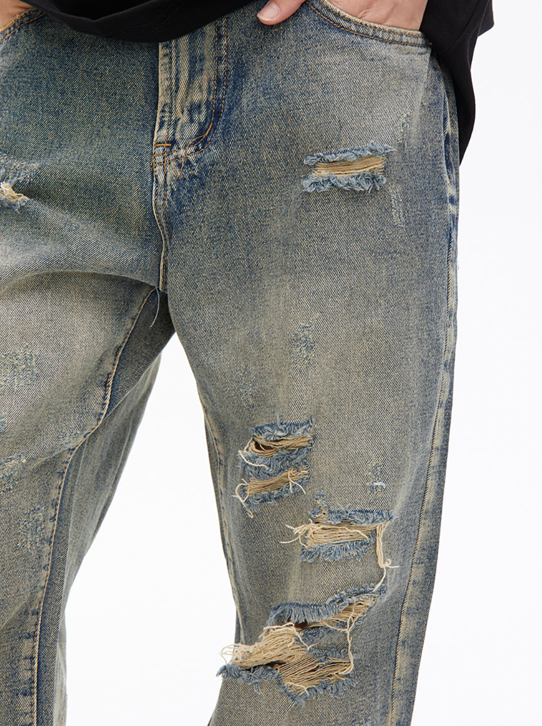Washed Distressed Vintage Denim Jeans