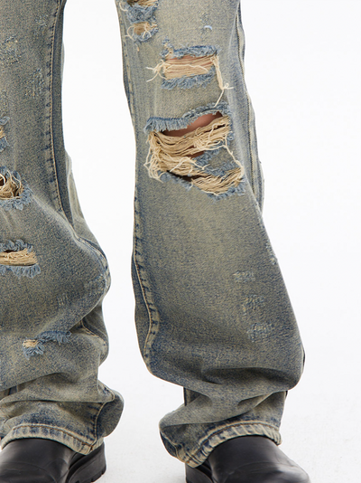 Washed Distressed Vintage Denim Jeans