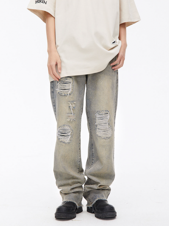 Washed Distressed Loose Denim Jeans