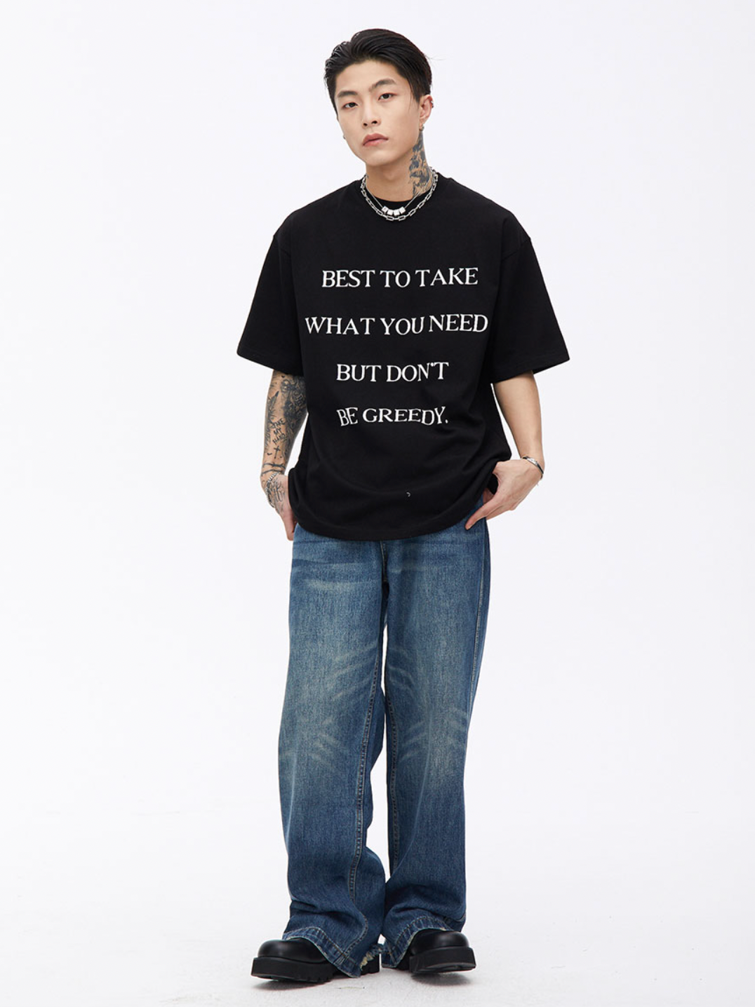 Elastic Waist Washed Denim Jeans