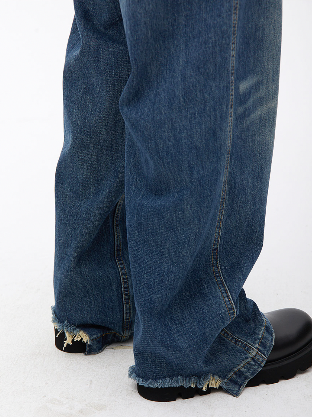 Elastic Waist Washed Denim Jeans