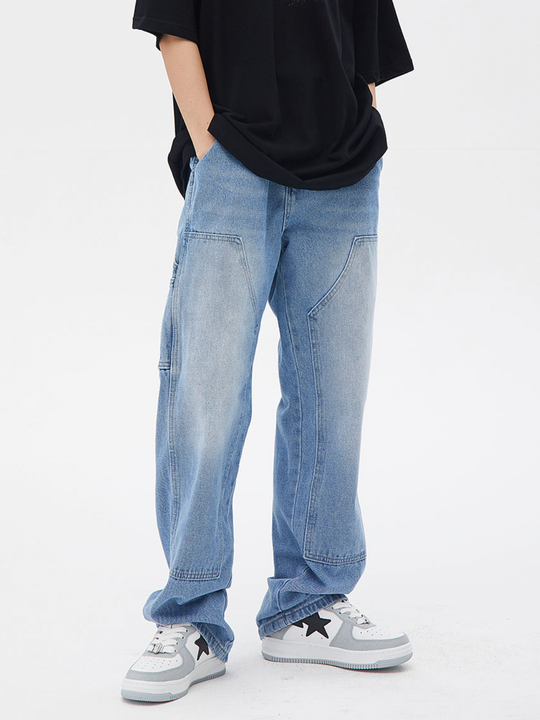 Washed Patchwork Denim Jeans