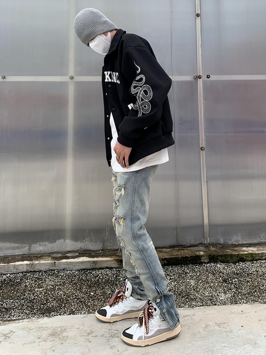 Knock Knock Embroidered Varsity Jacket