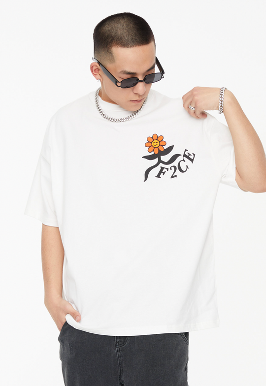 F2CE Flocked Print Graffiti Flowers Tee