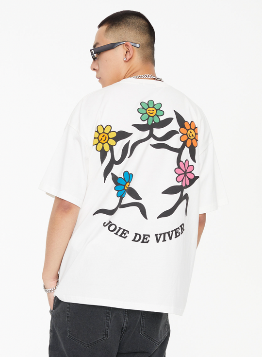 F2CE Flocked Print Graffiti Flowers Tee