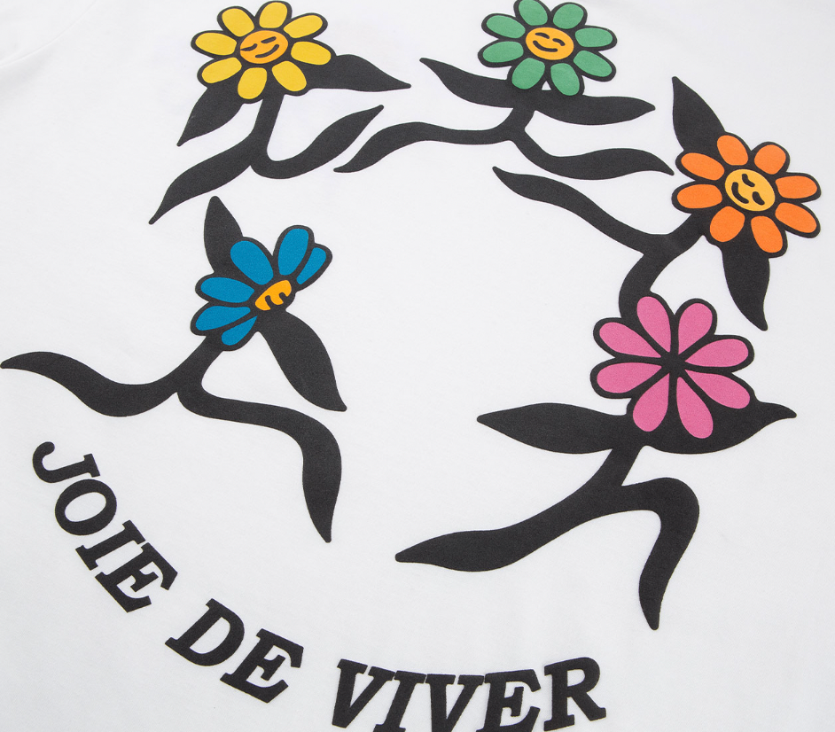 F2CE Flocked Print Graffiti Flowers Tee