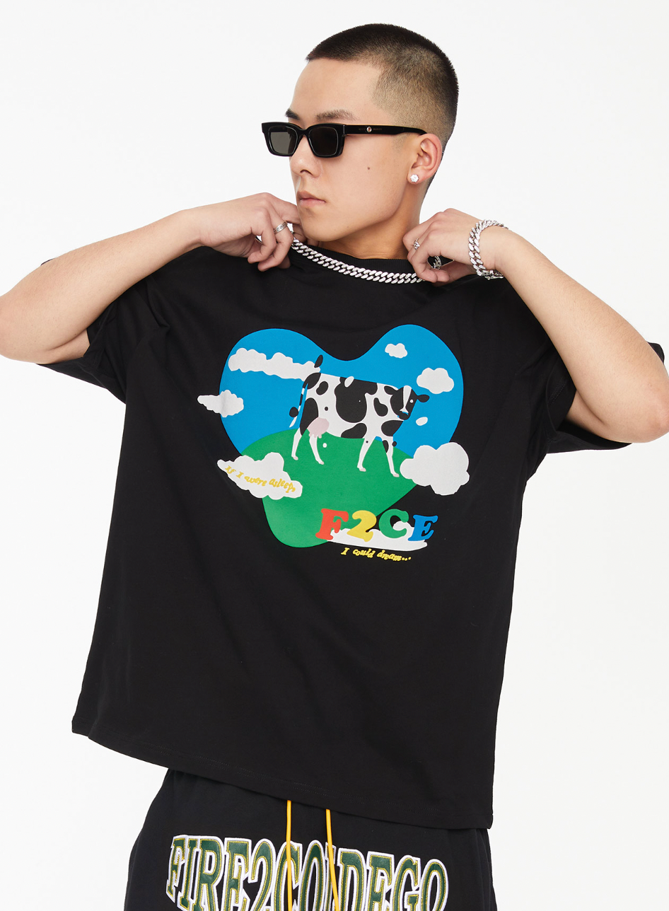 F2CE Love Heart Cows Printed Tee