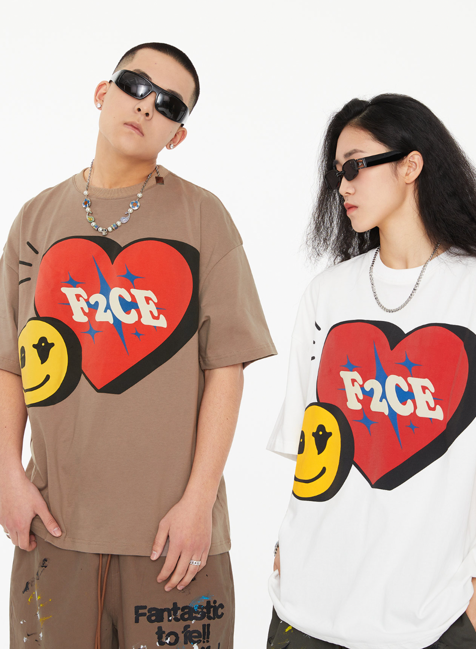F2CE Love Heart Smiley Face Print Tee